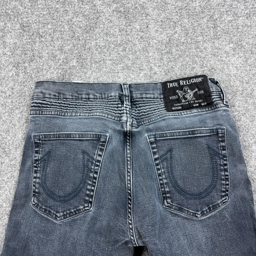 True Religion Rocco Moto Jeans Mens 29x31 Blue Relaxed Skinny Biker Denim Pants